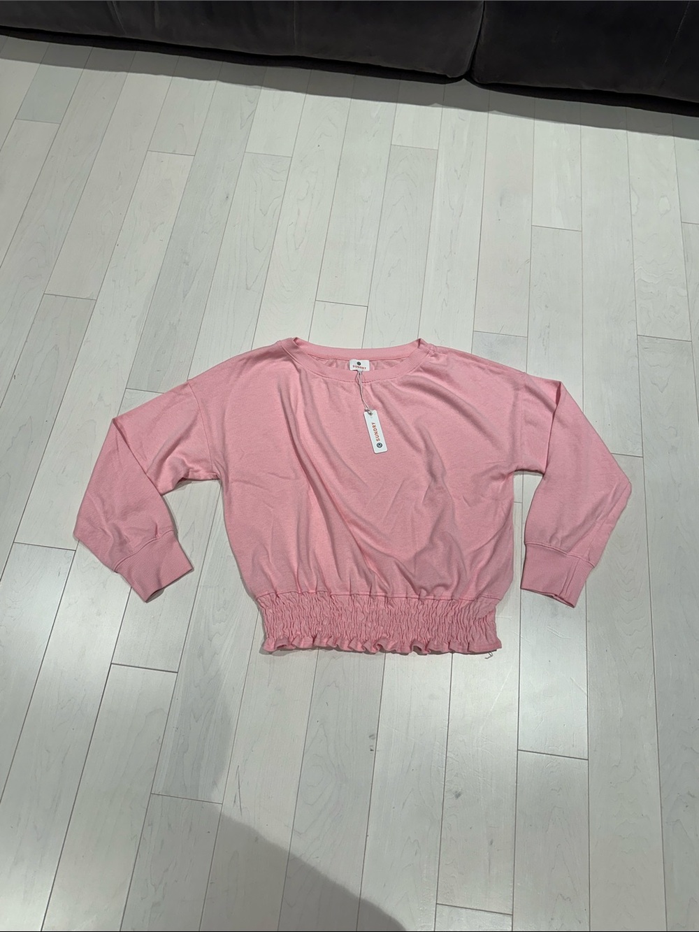 NWT Sundry Pink Smocked-Hem Pullover Sweatshirt - size Large (3)
